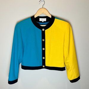 80's Bright Statement Blazer Vintage Neon Blue & Yellow Jacket